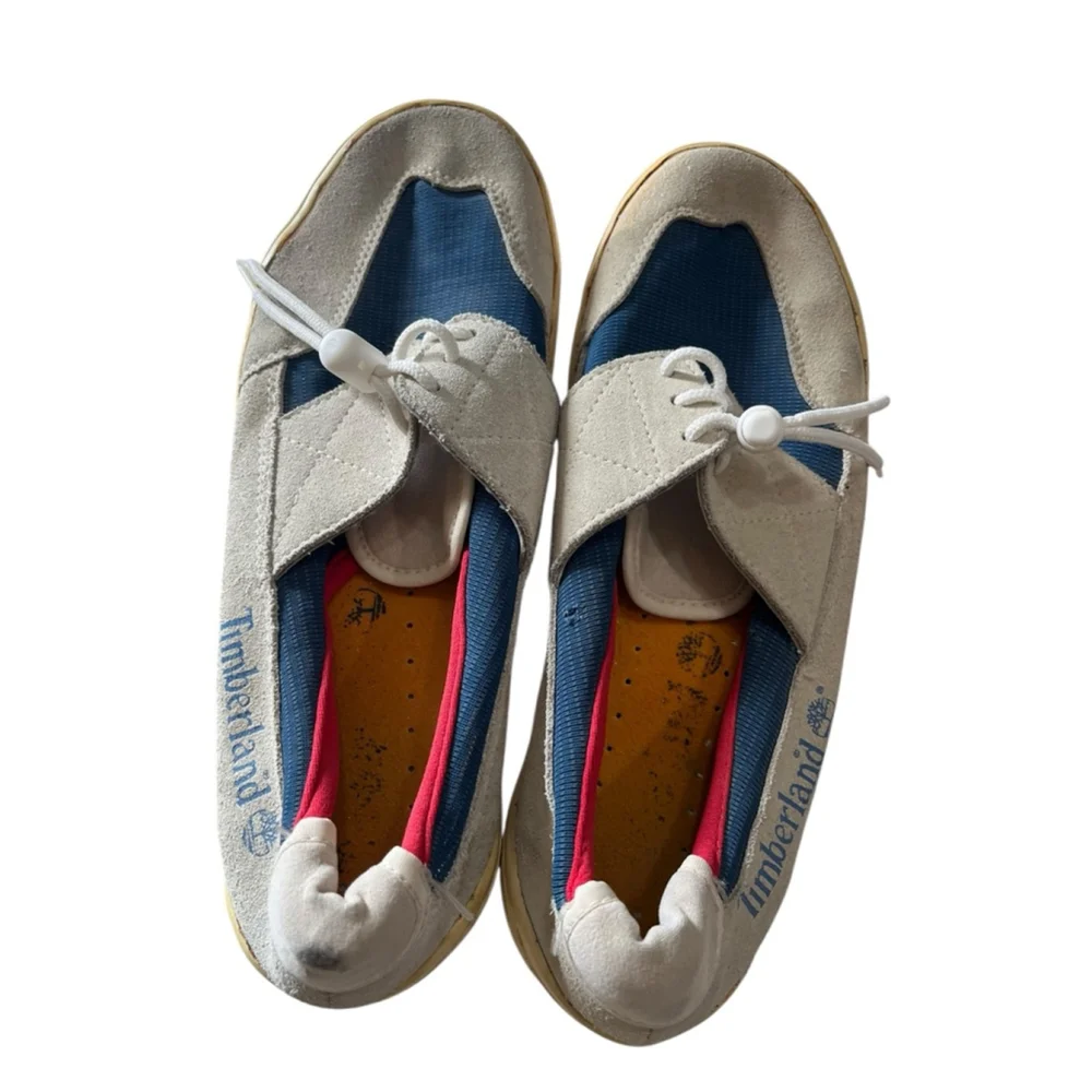 Timberland Suede Casual Loafers Shoes Size 9M RARE Red Blue Tan Men's Boating